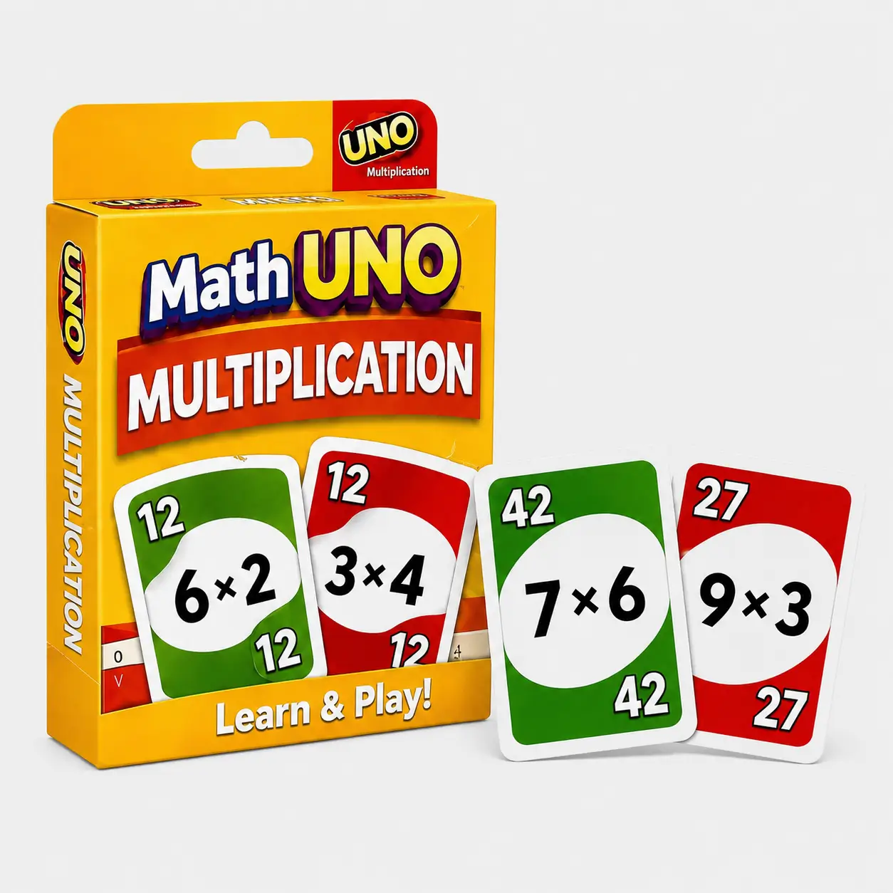 Math Uno Multiplication deck box with equation cards
